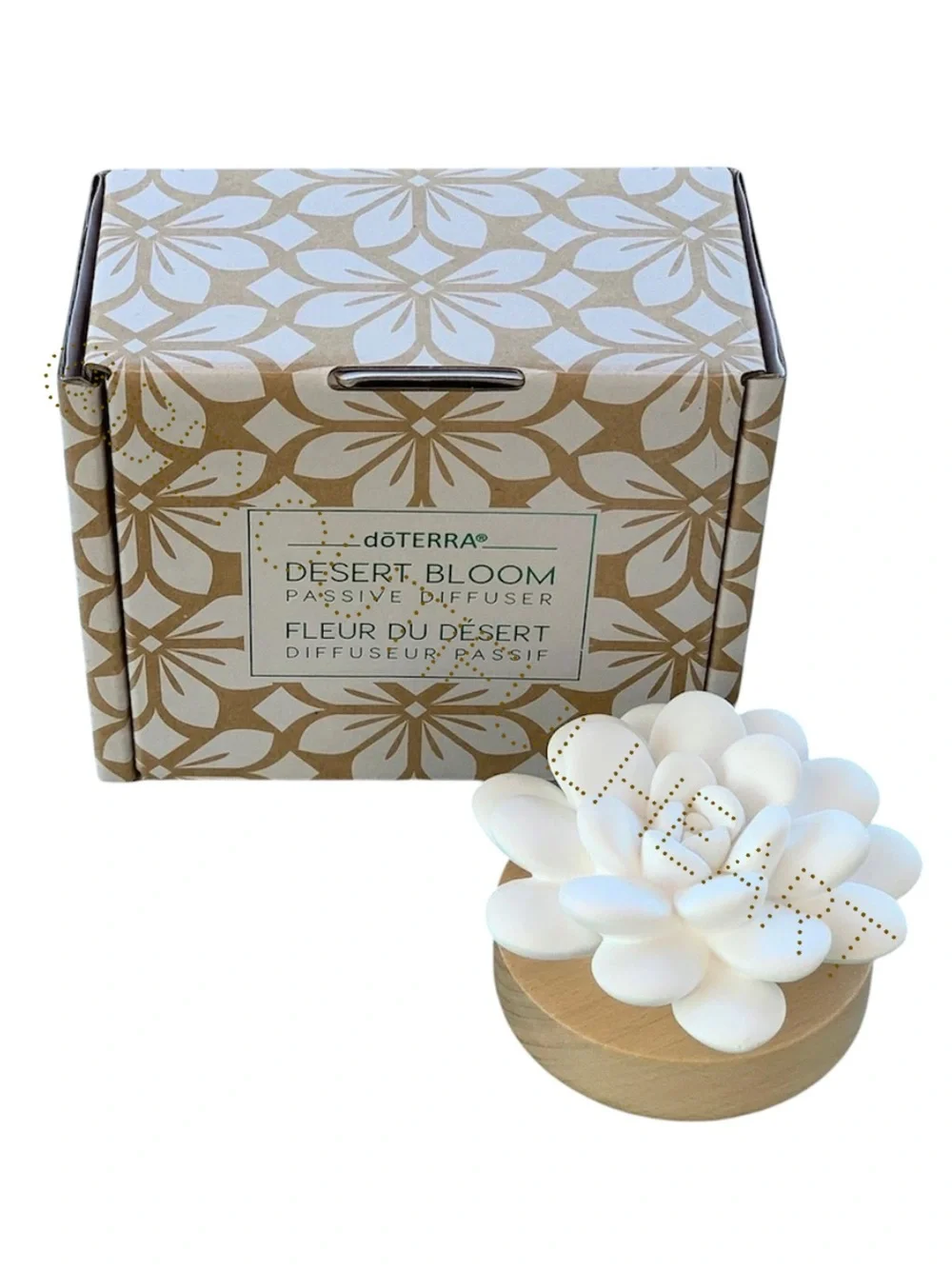 Doterra Desert Bloom Passive Diffuser Ceramic with Wooden Base for Small Spaces